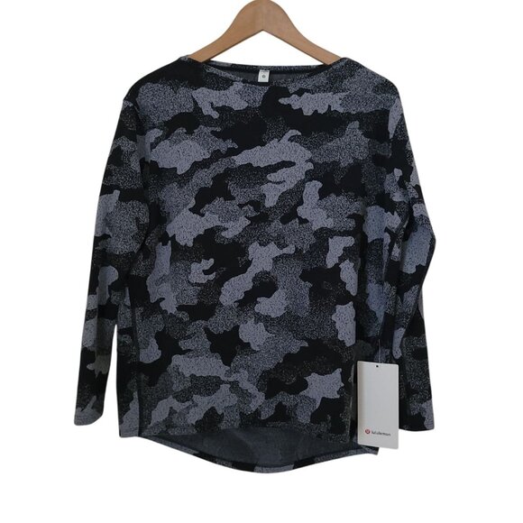 RARE Lululemon BACK IN ACTION Long Sleeve Black/Gray RULU Athletic Camo Top Sz 4 - Picture 1 of 9